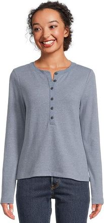 L.L.Bean Signature Premium Thermal Long Sleeve Henley Shirt Womens Clothing Indigo Heather : MD, Cotton/Polyester