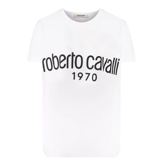 Roberto Cavalli 1970 Logo Print Cotton T-Shirt, Brand Size 44 ( US Size 10 )