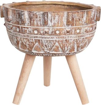 Beliani Maceta Industrial Alta Soporte De Madera De Magnesio Marr&oacute;n Claro Asplenium