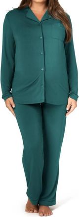 Kindred Bravely Clea Bamboo Classic Long Sleeve Maternity & Nursing Pajama Set In Evergreen