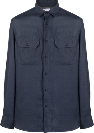 Brunello Cucinelli long-sleeve button-up shirt - men - Hemp/Cotton - S - Blue