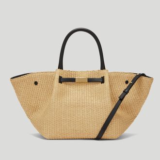 DeMellier The Midi New York in Warm Raffia Black Smooth Leather Shoulder bag