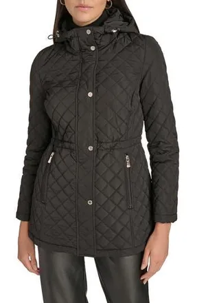 New Calvin Klein Black up Neck Full Zip Quilted Hooded deals Jacket Women's Size M