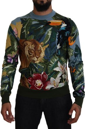 Dolce & Gabbana Multicolor Jungle Wool Pullover Logo Mens Sweater