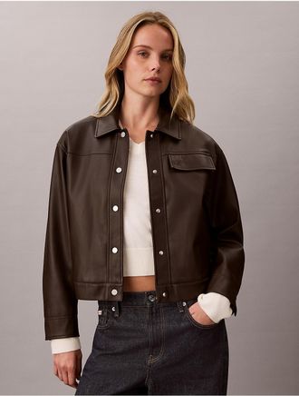 Calvin Klein Jeans Calvin Klein Womens Faux Leather Relaxed Jacket - Brown - XL