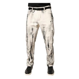 Dolce & Gabbana Slim-fit Jeans, male, White, Size: L Distressed Paint Print Loose Denim Jeans