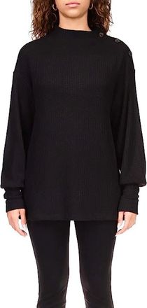 Sanctuary High Standards Tunic Top Womens Black Waffle Knit Mock Neck GBO3039