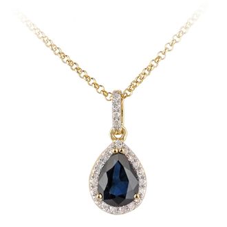 Diamant L'&eacute;ternel Womens 18ct Yellow Gold Sapphire and Diamond Teardrop Pendant Necklace - Size P 1/2