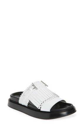 Alexander McQueen Kiltie Fringe Slide Sandal in White/Silver at Nordstrom Rack, Size 8.5Us / 38.5Eu