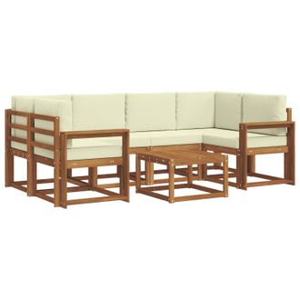 vidaXL Conjunto De Sof&aacute;s De Exterior Con Coj&iacute;n 7 Pcs Natural Y Crema Vidaxl