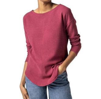 Lilla P Textured Waffle Boatneck Top In Rosewood