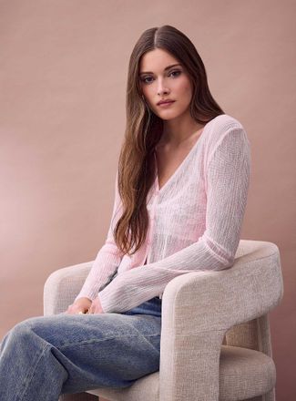 Icone Womens Sheer knit cropped V-neck Cardigan Sweater