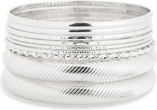 Nordstrom Rack Set of 9 Bangle Bracelets in Silver at Nordstrom Rack