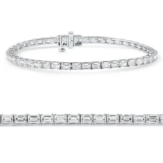 Pompeii3 7Ct Emerald Cut Diamond East West Tennis Bracelet 14k White Gold Lab Grown Size: Medium
