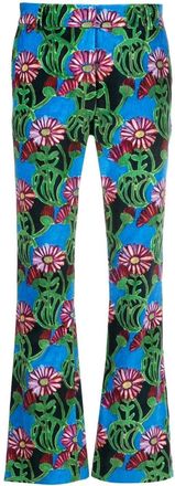 La DoubleJ floral-print flared trousers - women - Cotton - S - Green