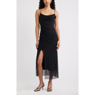 Open Edit Mesh Maxi Dress in Black at Nordstrom, Size Xx-Small