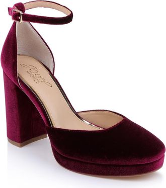 Badgley Mischka Stephanie Ankle Strap Platform Pump in Burgundy Velvet at Nordstrom, Size 5.5