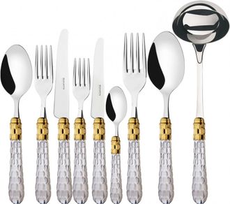 Bugatti Cristallo Ghiera Dorata, Posate Set 75 Pz, Scatola Weng&egrave; - Colore: Trasparente