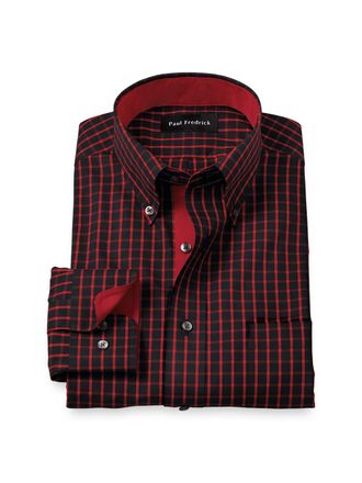 Paul Fredrick Comfort Stretch Non-iron Check Dress Shirt With Contrast Trim