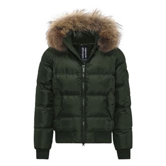 Bomboogie Chaqueta Bomber Acolchada de Plumas con Ribete Grueso de Piel - Jackets - Hombre - Verde - XS