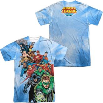 Gildan Justice League of America Heroes Unite (Front/Back Print) Short Sleeve Adult 100% Poly Crew Tee / T-Shirt