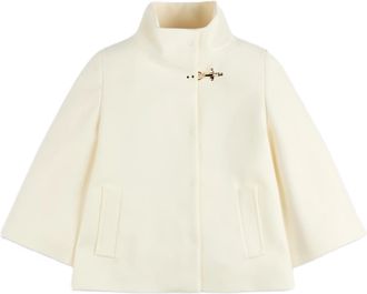 Fay Cream Structured High Collar Gold-Tone Clasp Short Coat