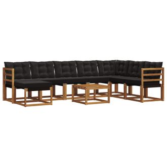 vidaXL Conjunto De Sof&aacute;s De Exterior Con Coj&iacute;n 9 Pcs Natural Y Negro Vidaxl