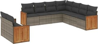 vidaXL Set De Muebles De Jard&iacute;n 9 Pzas Y Cojines Rat&aacute;n Sint&eacute;tico Gris Vidaxl