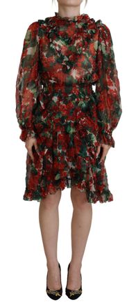 Dolce & Gabbana Womens Floral Print Mini Dress Red And Green Geranium Silk - Size EU 40 (Womens)