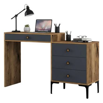 Dmora Consola Lyra, Mesa Multiusos, Gabinete De Soporte, Escritorio De Pasillo, 124x40h85 Cm, Nogal Y Antracita, Con Embalaje Reforzado - Dmora