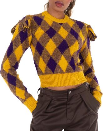 Burberry Wool Argyle Sweater With Check Pattern, Size X-Small