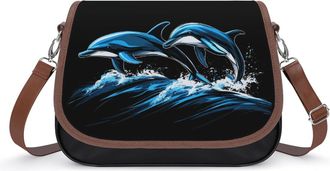 Generic Dolphins Crossbody Bag Womens Handbag PU Message Bags Shoulder Purse with Adjustable Strap