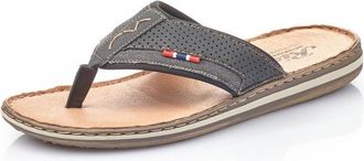 Rieker Zehentrenner RIEKER, Herren, Gr. 41, schwarz, grau, Lederimitat, Textil, Schuhe Zehentrenner, Sommerschuh, Strandschuh mit weicher Leder-Innensohle