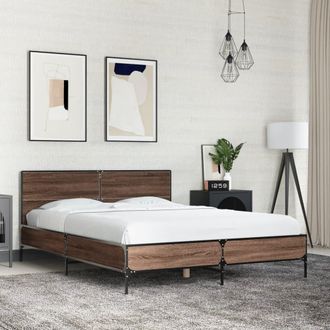 vidaXL Vidaxl - Estructura Cama Madera Ingenier&iacute;a Metal Marr&oacute;n Roble 120x200 Cm