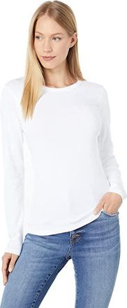 Lilla P 1x1 Rib Long Sleeve Crew Neck T-Shirts Womens Clothing White : XS, Cotton