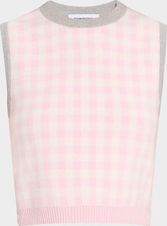 Thom Browne Fun Mix Gingham Check Jacquard Crop Tank Sweater
