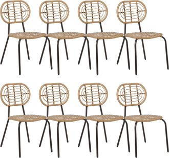 Beliani Conjunto De 8 Sillas De Rat&aacute;n Beige Negro Natural Sint&eacute;tico Respaldo Trenzado Pratello
