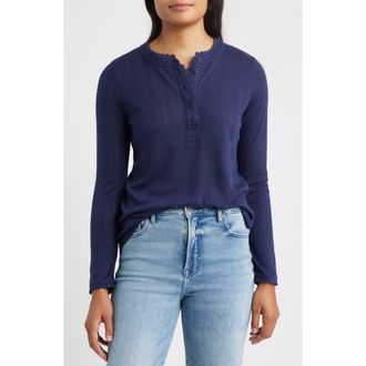 Gibsonlook Ava Lace Henley Top in Evening Blue at Nordstrom Rack, Size Xx-Small