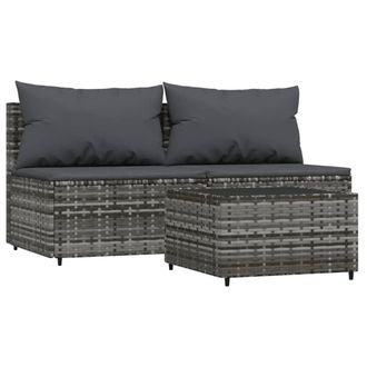 vidaXL Set De Muebles De Jard&iacute;n 3 Pzas Y Cojines Rat&aacute;n Sint&eacute;tico Gris Vidaxl