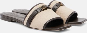 Tod's Leather-trimmed raffia slides