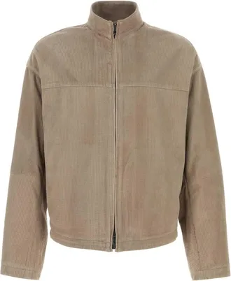 Emporio Armani Taupe Textured Band Collar Jacket