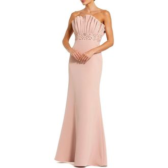 Mac Duggal Crepe Strapless Gown With Rhinestone Beading in Vintage Lilac at Nordstrom, Size 10