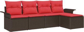 vidaXL Conjunto De Sof&aacute; De Jard&iacute;n 5 Uds. Marr&oacute;n Rat&aacute;n Sint&eacute;tico Vidaxl