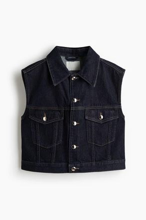 H&M Cropped Denim Waistcoat in Dark Denim Blue at Nordstrom, Size Xx-Large