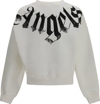 Palm Angels Mens Big Neck Logo Sweatshirt Off White Black Cotton; Elastane Sweatshirts Sweater