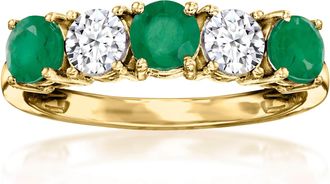 Ross-Simons Emerald and. Lab-Grown Diamond Ring in 14kt Yellow Gold