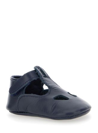 Il Gufo Unisex Blue Ballet Shoes With Cut-Out And Strap Closure Leather