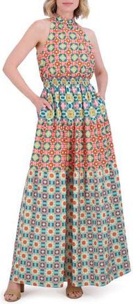 Vince Camuto Ruffle Hem Smocked Waist Sleeveless Maxi Dress in Pink Multi at Nordstrom Rack, Size 14