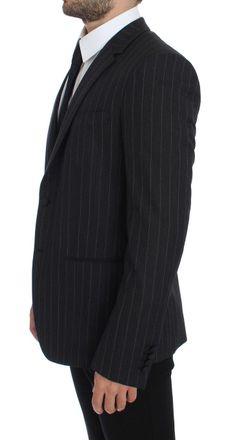 Dolce & Gabbana Mens Gray Striped Slim Fit Wool Blazer Clothing