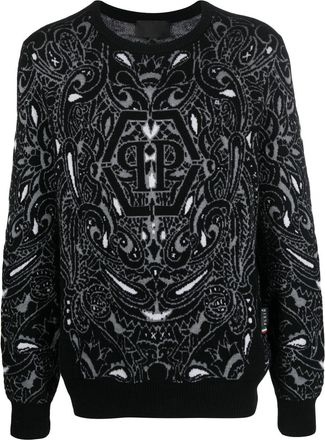 Philipp Plein paisley-print cashmere-silk jumper - men - Cashmere/Silk - M - Black